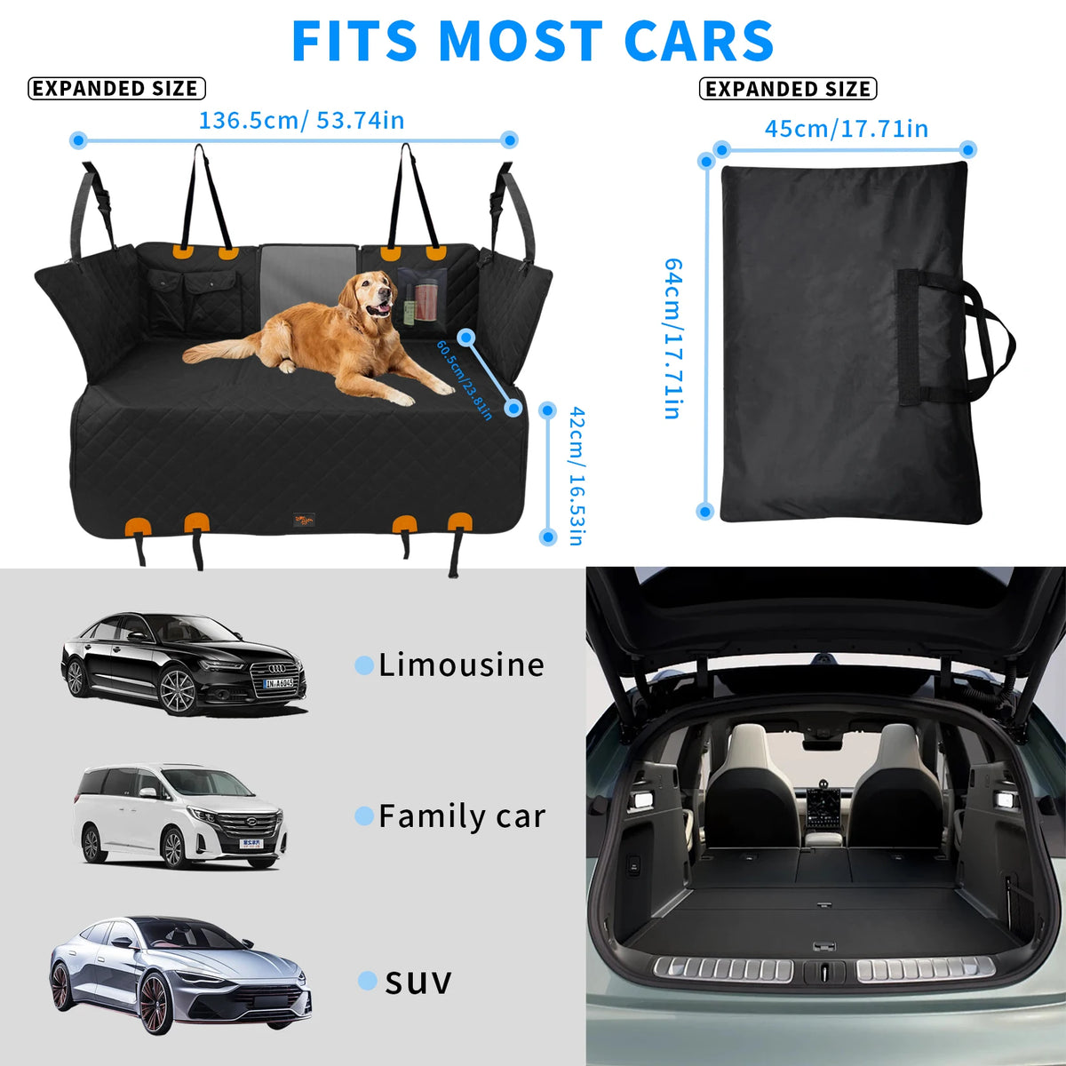 Borwart Waterproof Dog Car Back Seat Extender Cover