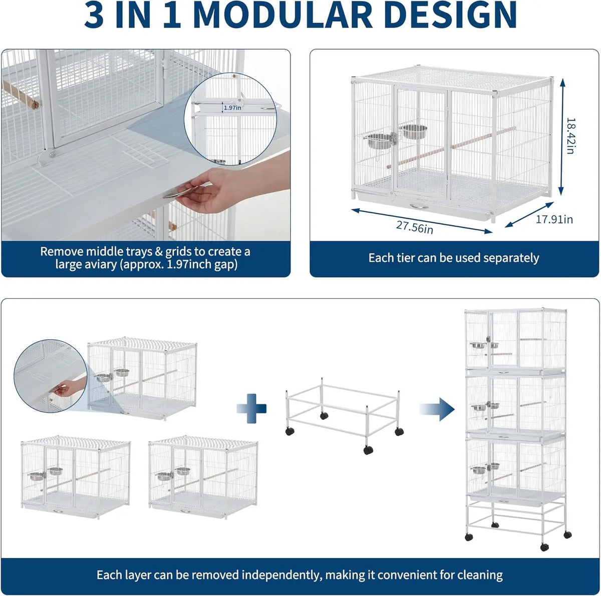 HiMISS Multi Compartment Bird Cage With Sturdy Steel Frame