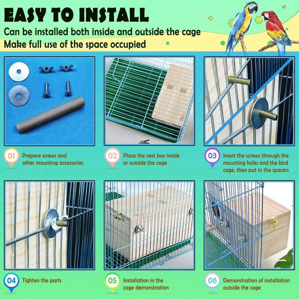 Parakeet Nest Box Budgie Nesting House Cockatiel Breeding Parrots Mating Box for Lovebirds Small and Medium-Sized Birds（S）
