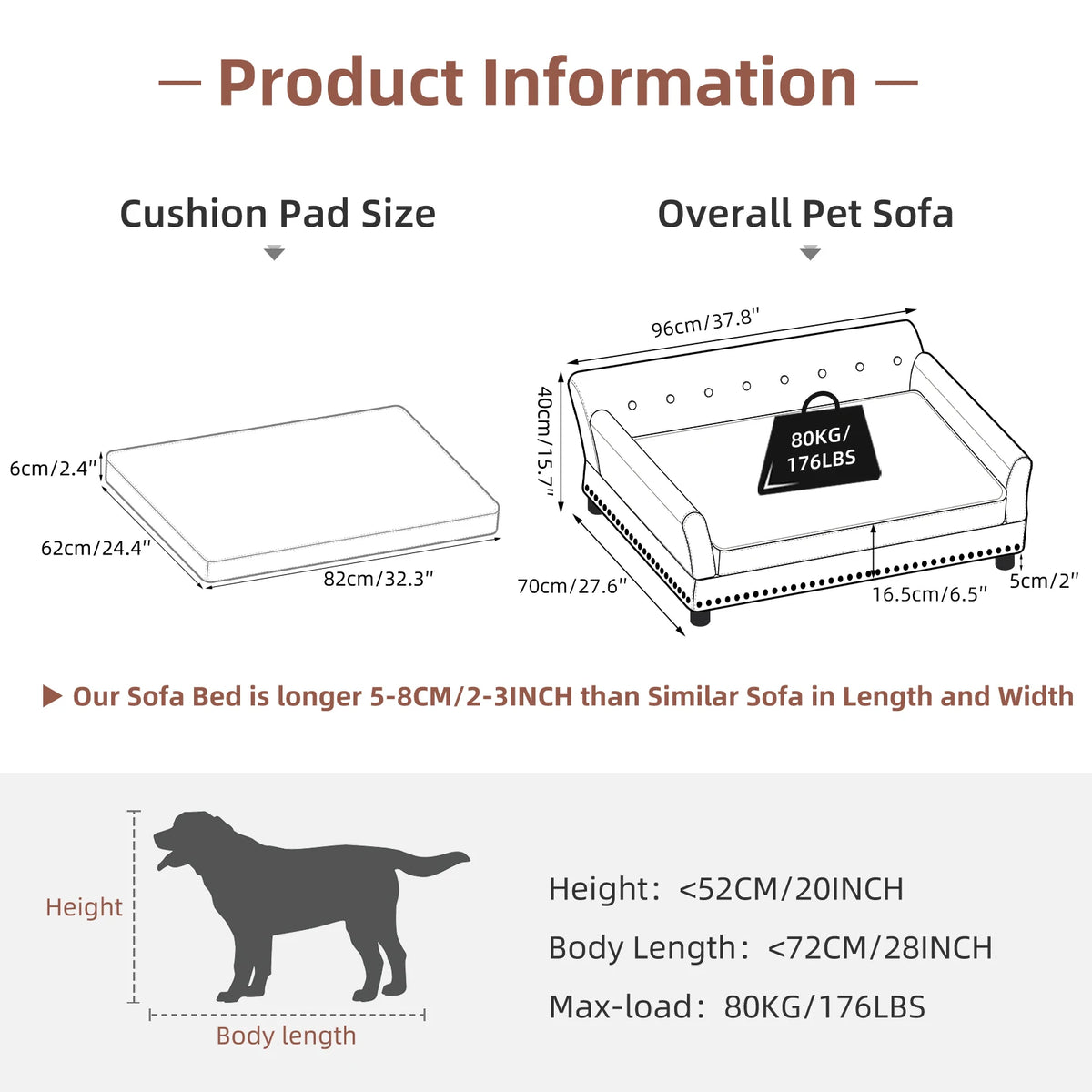 BINGOPAW Elevated Dog Sofa With Microfiber Cover Removable Cushion
