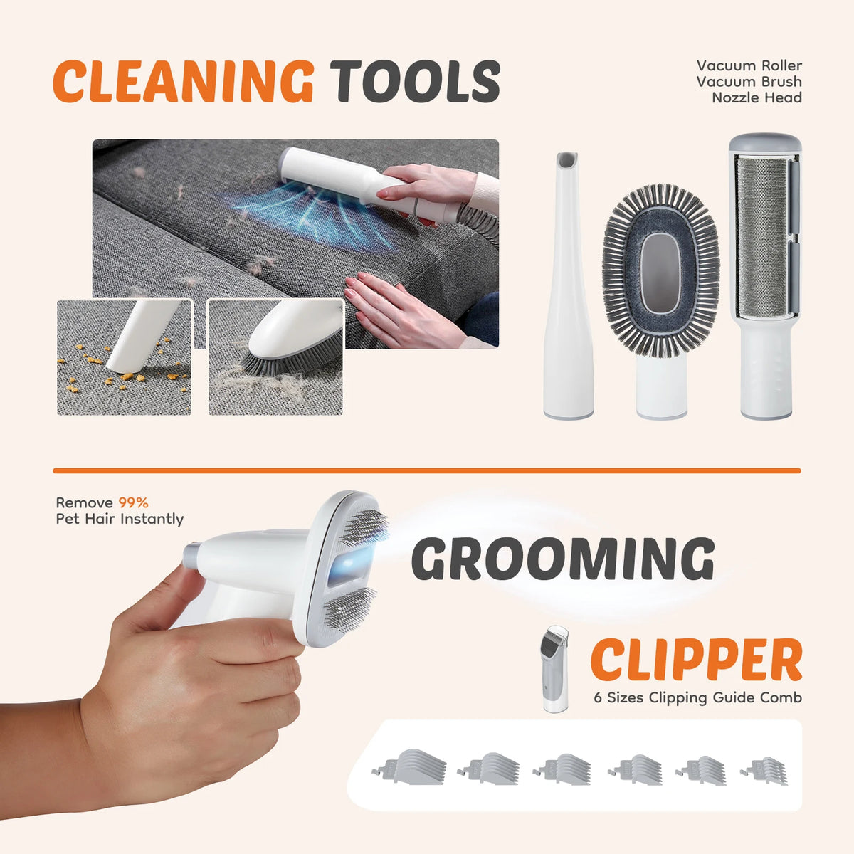 Professional Low Noise Cordless Pet Grooming Vacuum And Clipper Kit