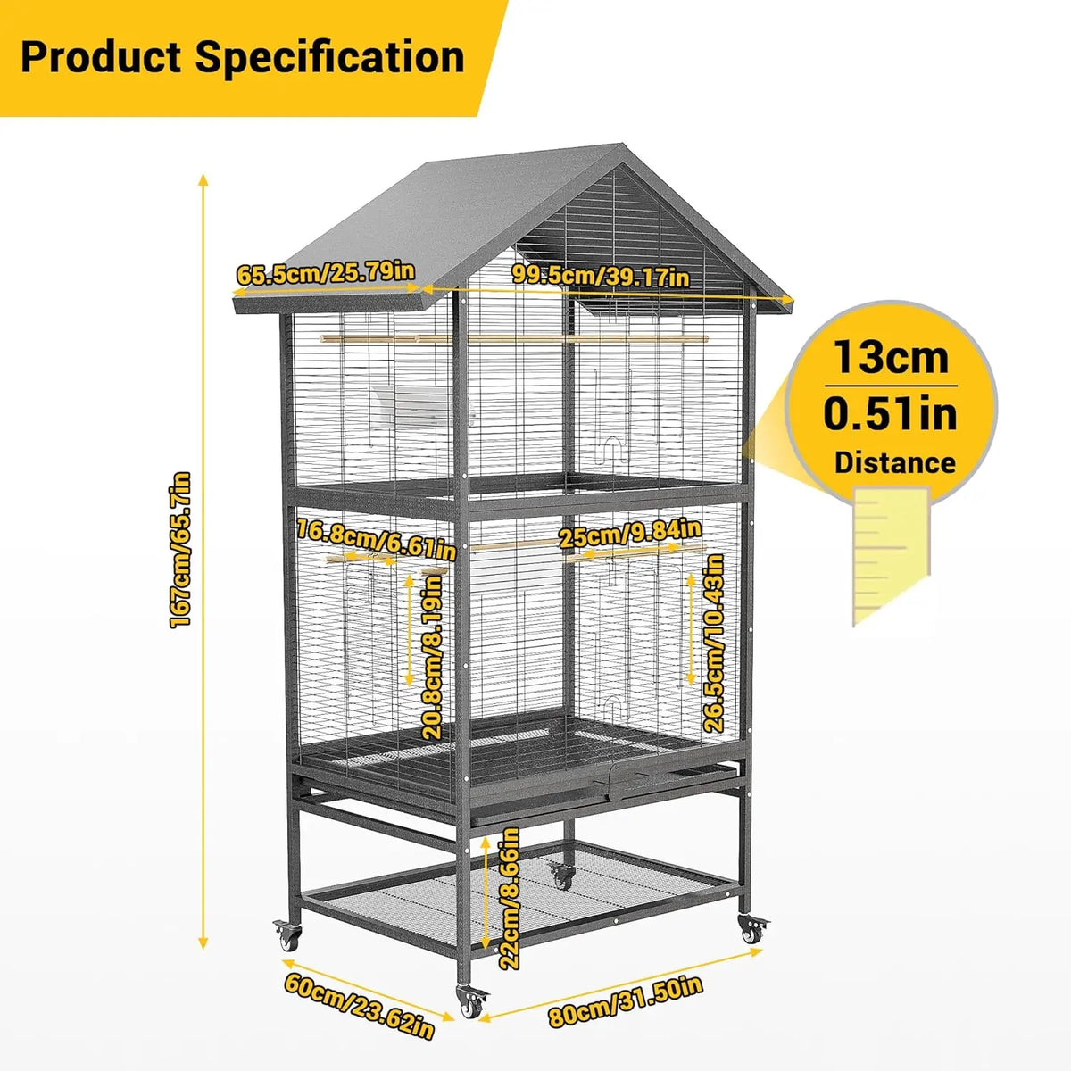 Wrought Iron Parrot Flight Cage With Rolling Bird Aviary Stand