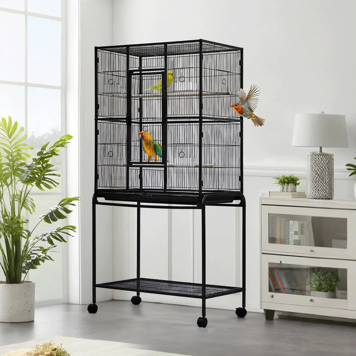 HiMISS Bird Cage With Rolling Stand And Storage Shelf