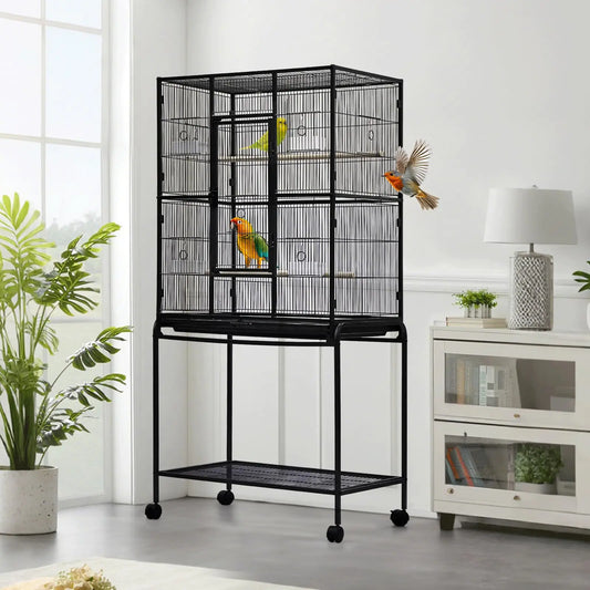 HiMISS Bird Cage With Rolling Stand And Storage Shelf