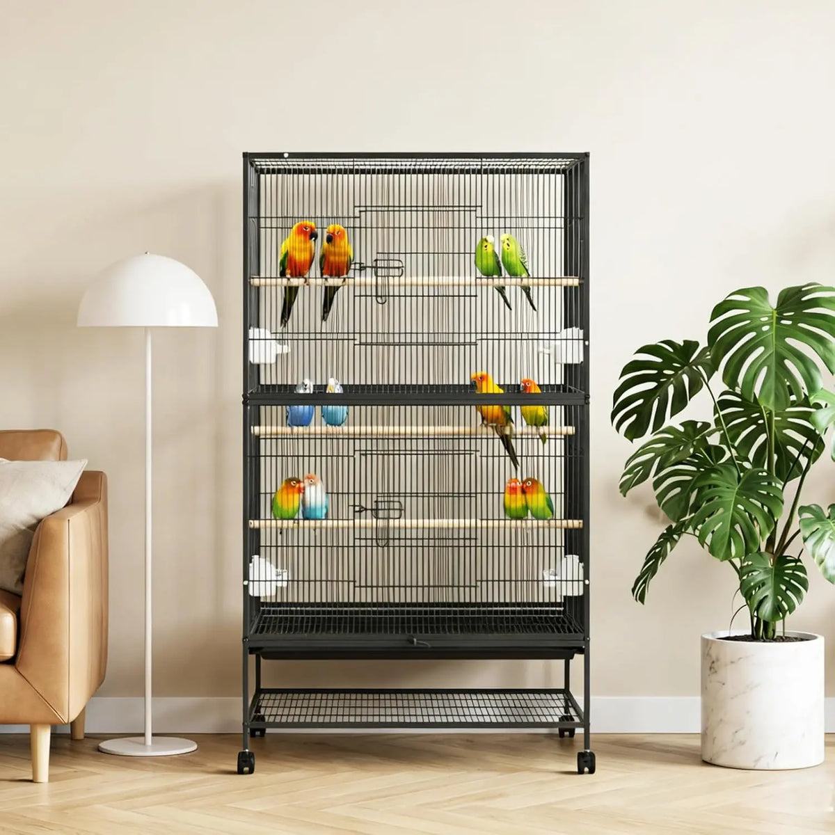 HiMISS Bird Cage With Wheels And Bowls For Parrots