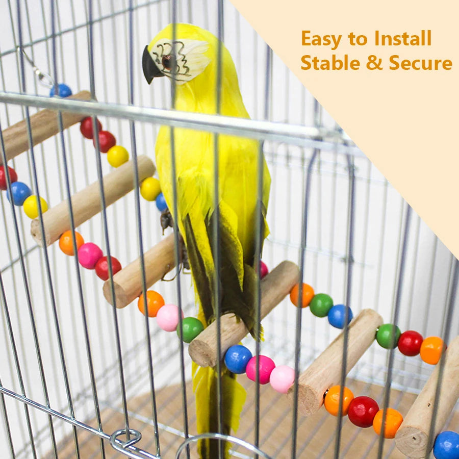 L Size 10 Ladder Pet Birds Swing Wooden Bridge Ladder Climb Cockatiel Parakeet Budgie Parrot Toy Wood Ladder