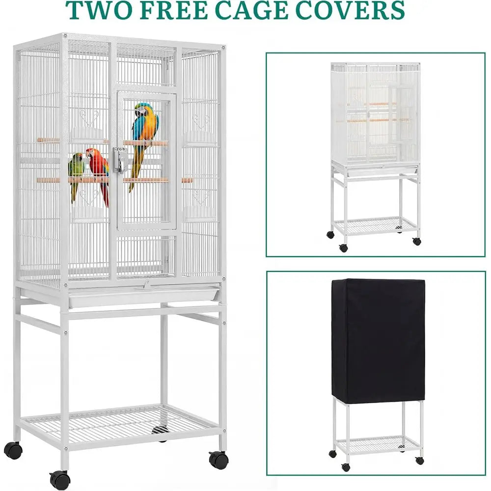 53.9 inches Metal Bird Cage or Paras: Large Parrot Cages with Seed Catcher & Birdcage Cover with Rolling Stand & Brakes or Loveb
