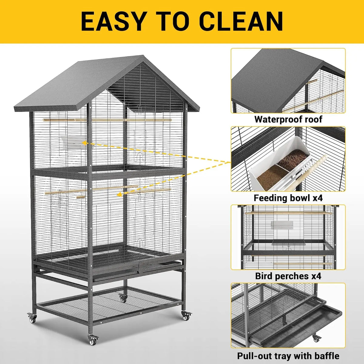 Wrought Iron Parrot Flight Cage With Rolling Bird Aviary Stand