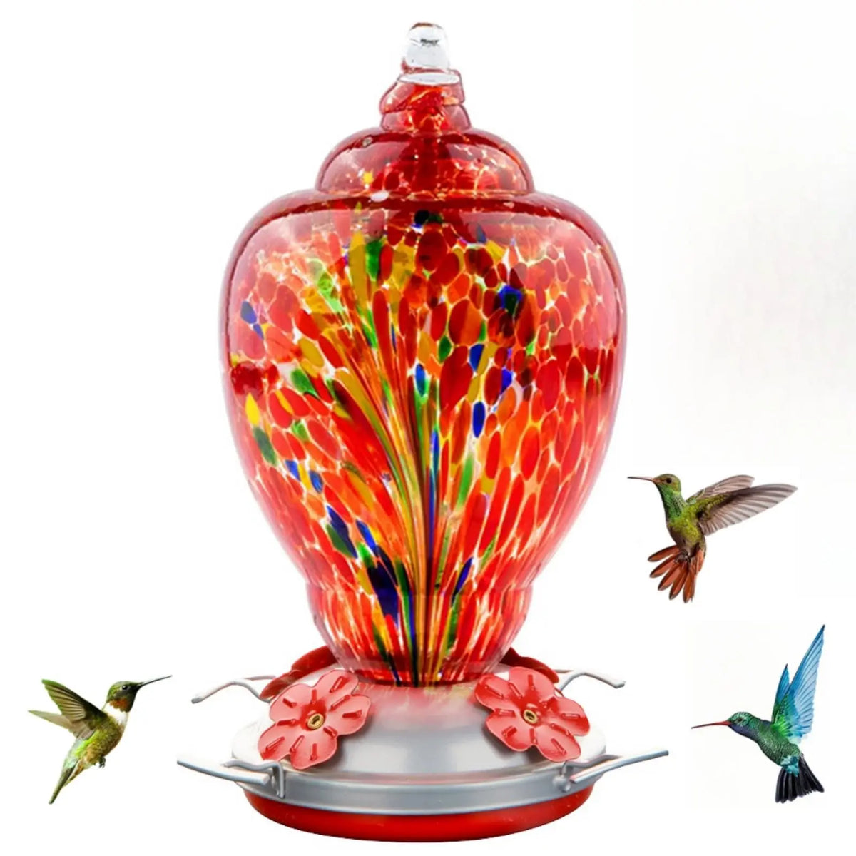 Hand Blown Glass Hummingbird Feeder With Ant Proof Moat Kit