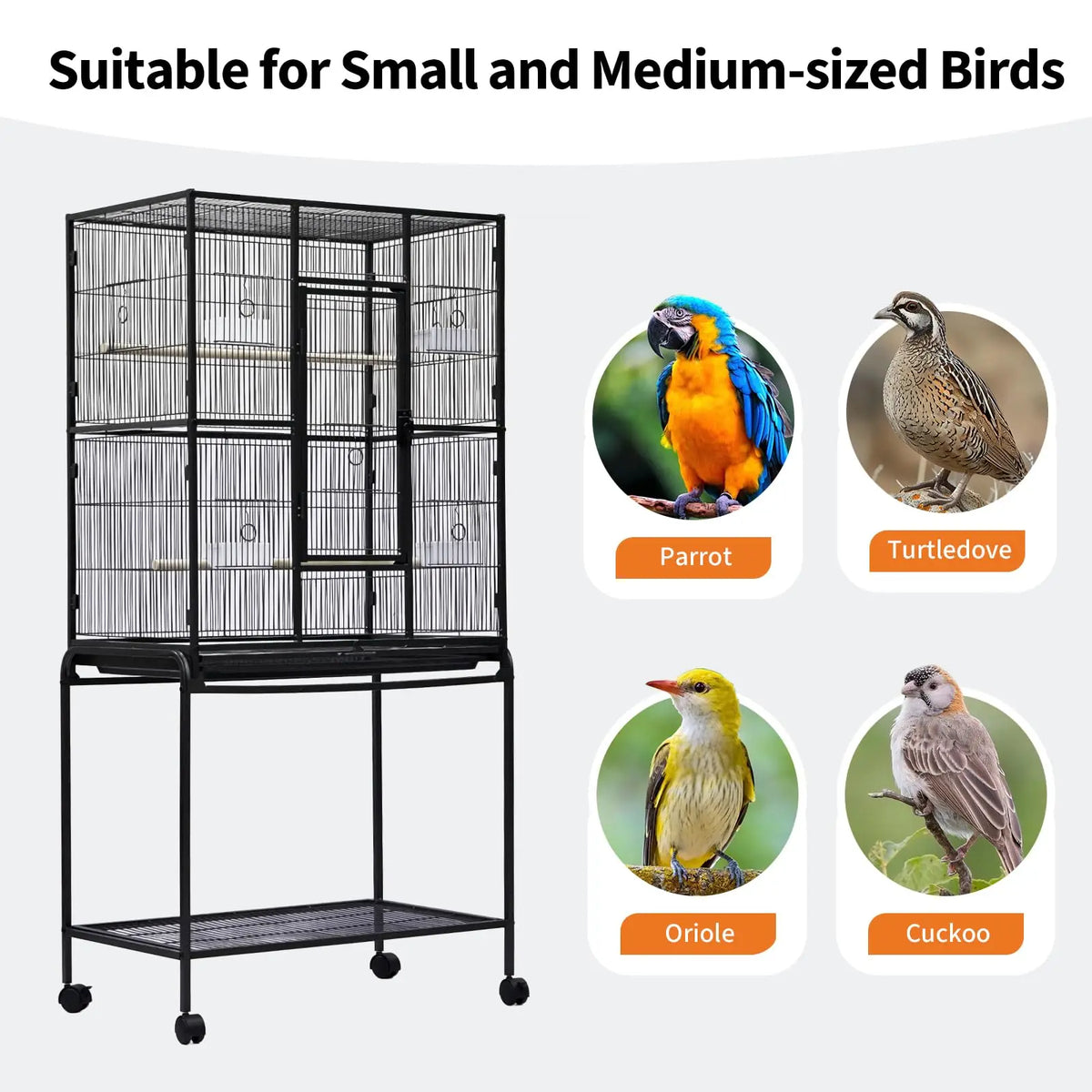 HiMISS Bird Cage With Rolling Stand And Storage Shelf