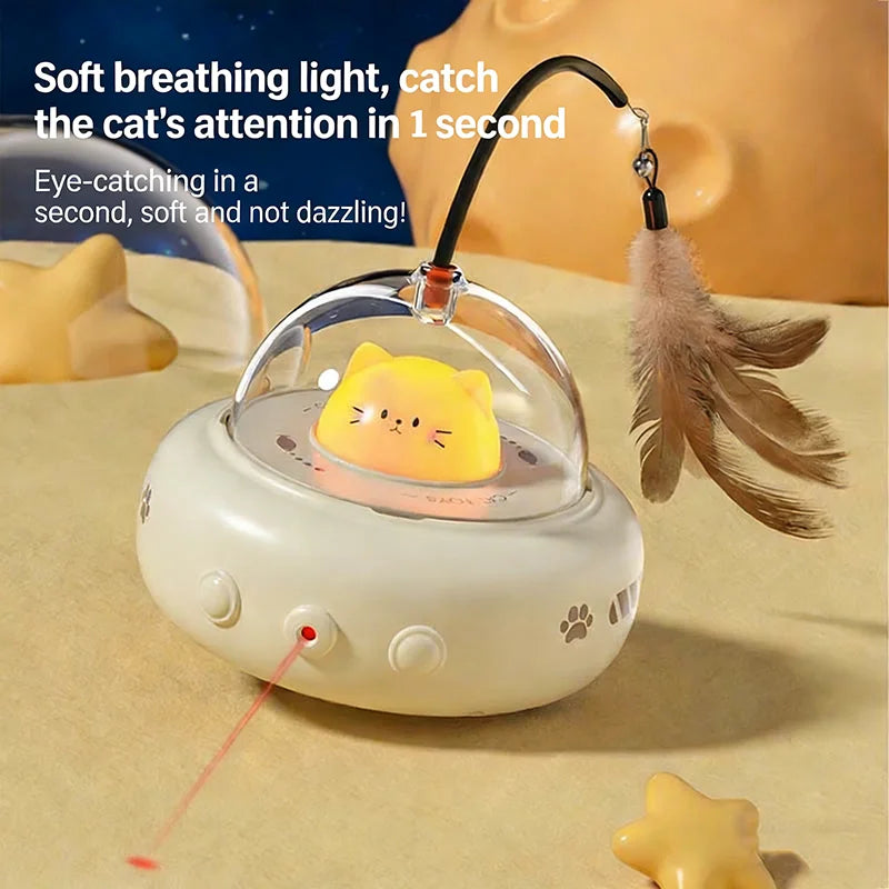 Automatic Electric Interactive Cat Laser And Feather Teaser Toy