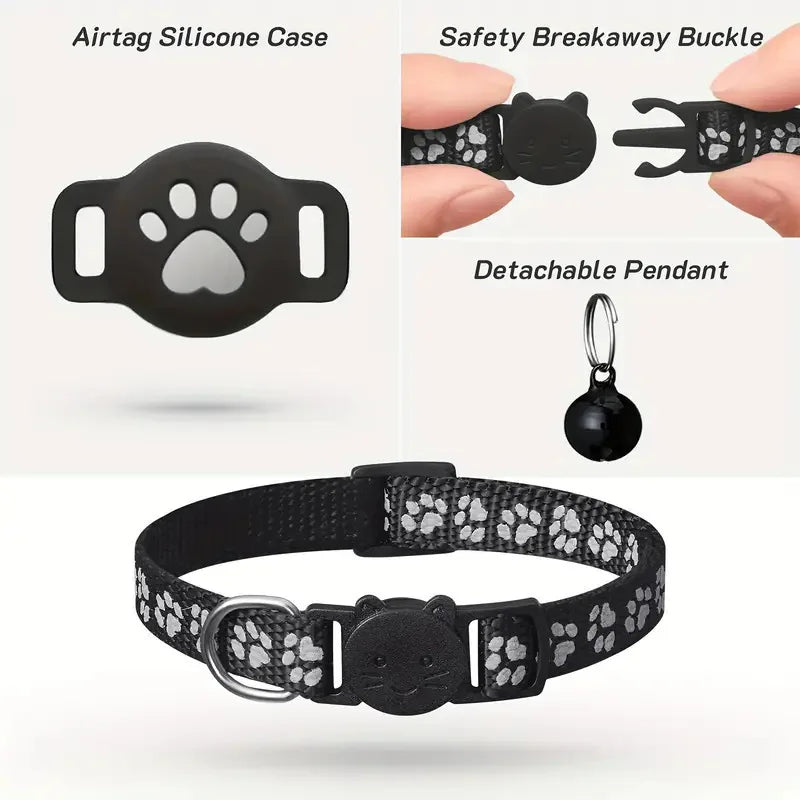 Night Safe Tracker Cat Collar Reflective Paw Breakaway Buckle