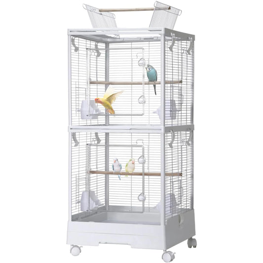 HiMISS Play Top Rolling Bird Cage With Adjustable Dividers