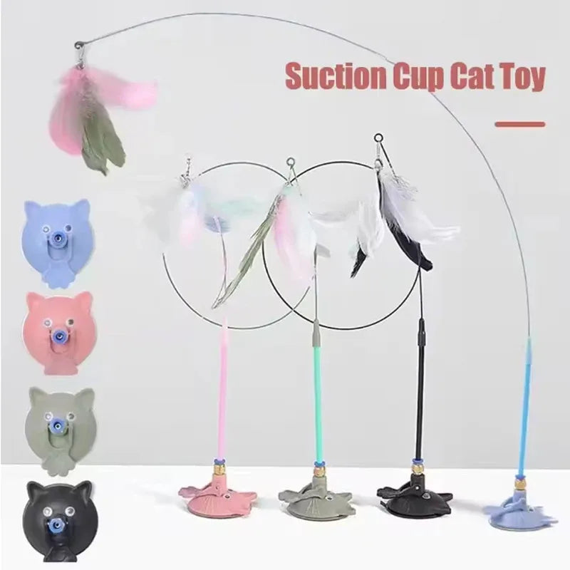 Interactive Cat Feather Wand Toy With Bell And Suction Cup