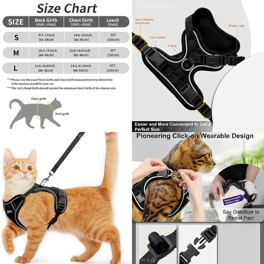 Soft Adjustable Cat Harness And Leash Set For Outdoor Walking
