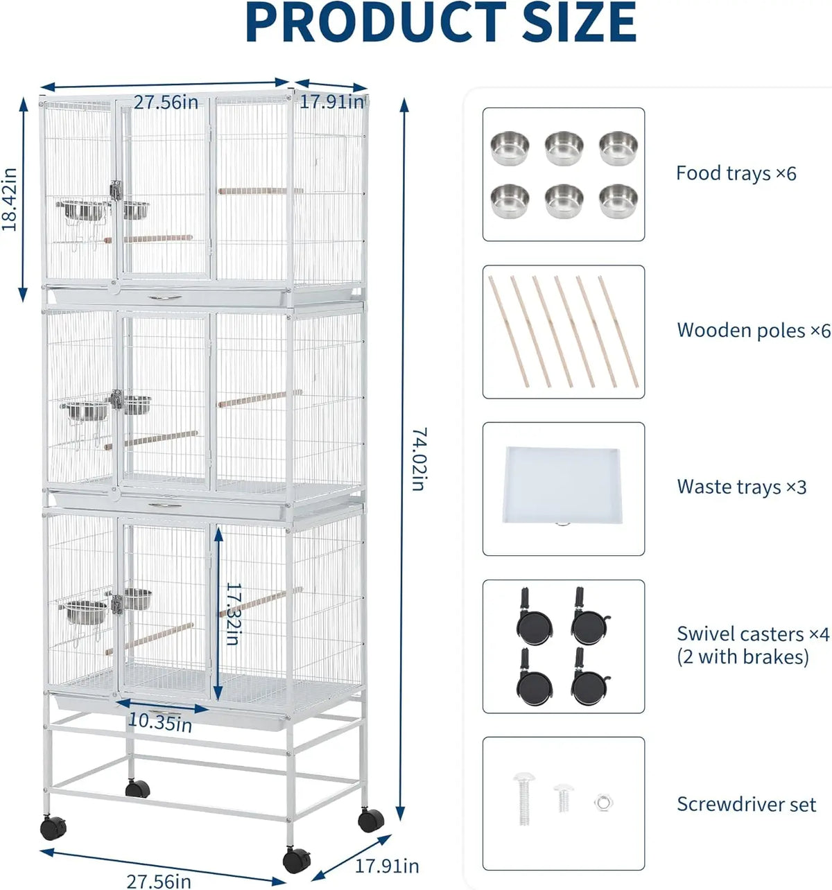 HiMISS Multi Compartment Bird Cage With Sturdy Steel Frame