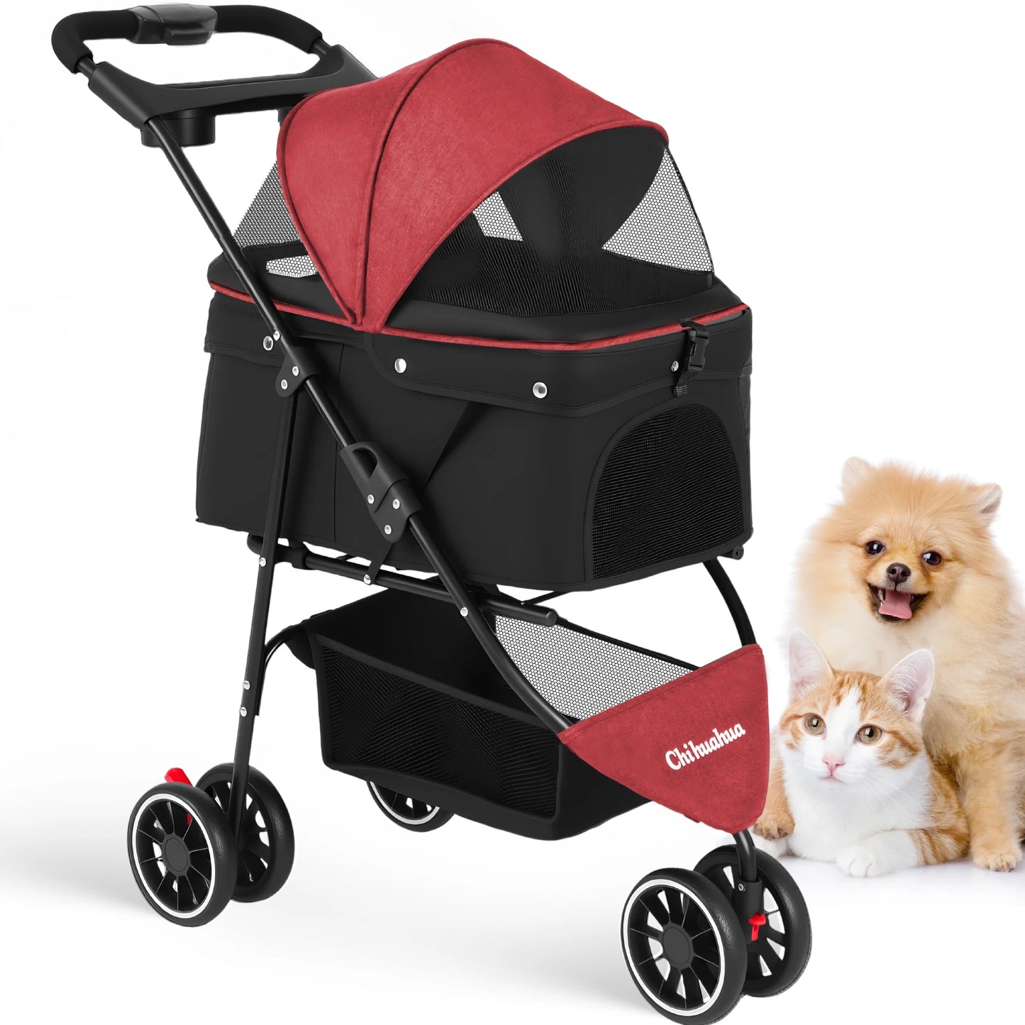 CHIHUAHUA Pet Stroller For Cats And Dogs Three Wheel Foldable