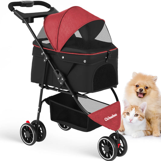 CHIHUAHUA Pet Stroller For Cats And Dogs Three Wheel Foldable