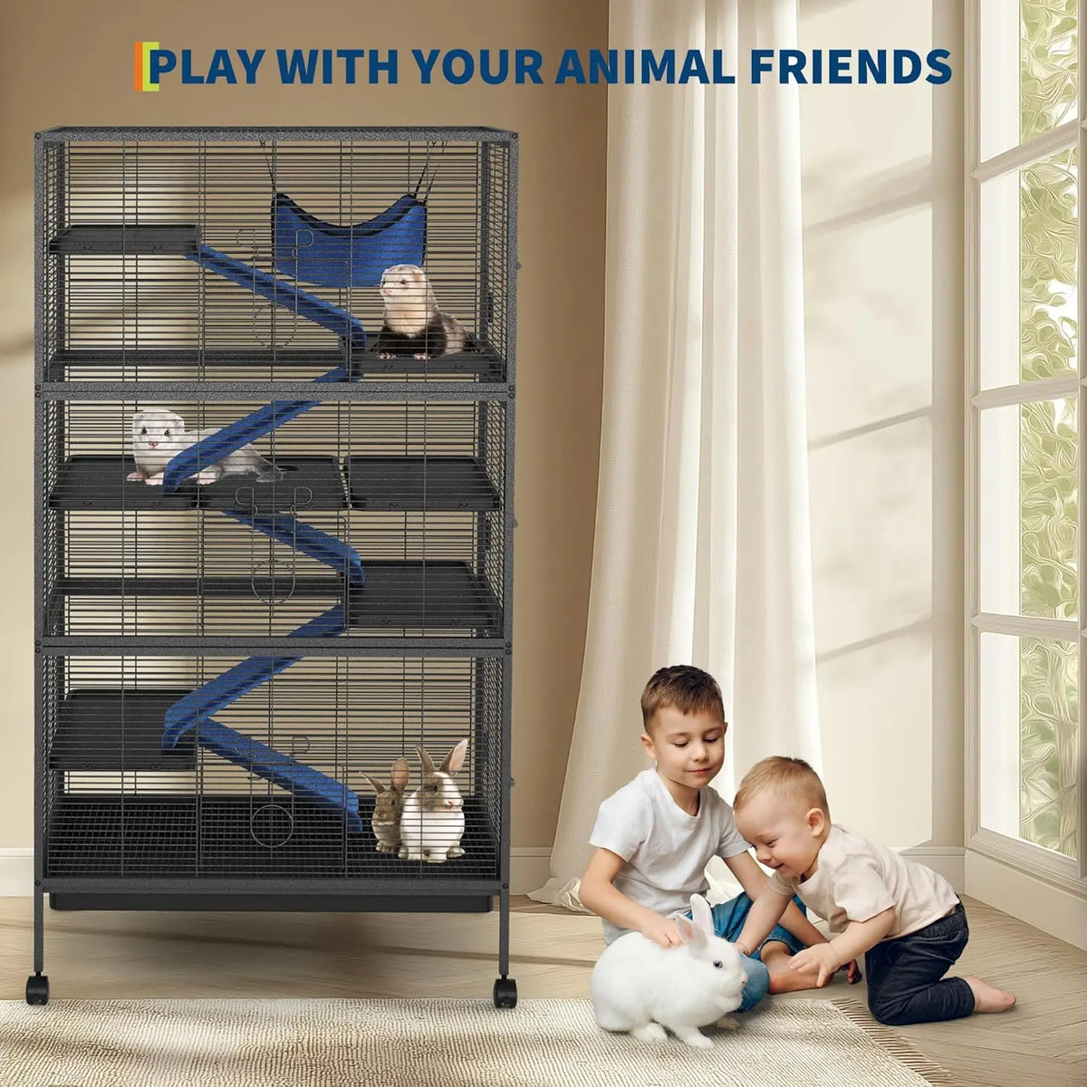 Multi Tier Metal Bird Cage Rolling Stand And Multiple Doors
