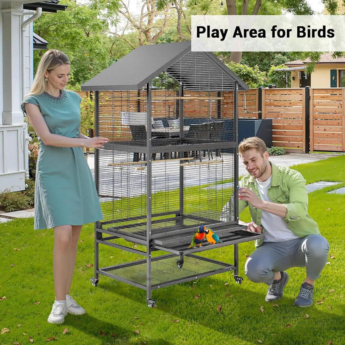 Wrought Iron Parrot Flight Cage With Rolling Bird Aviary Stand