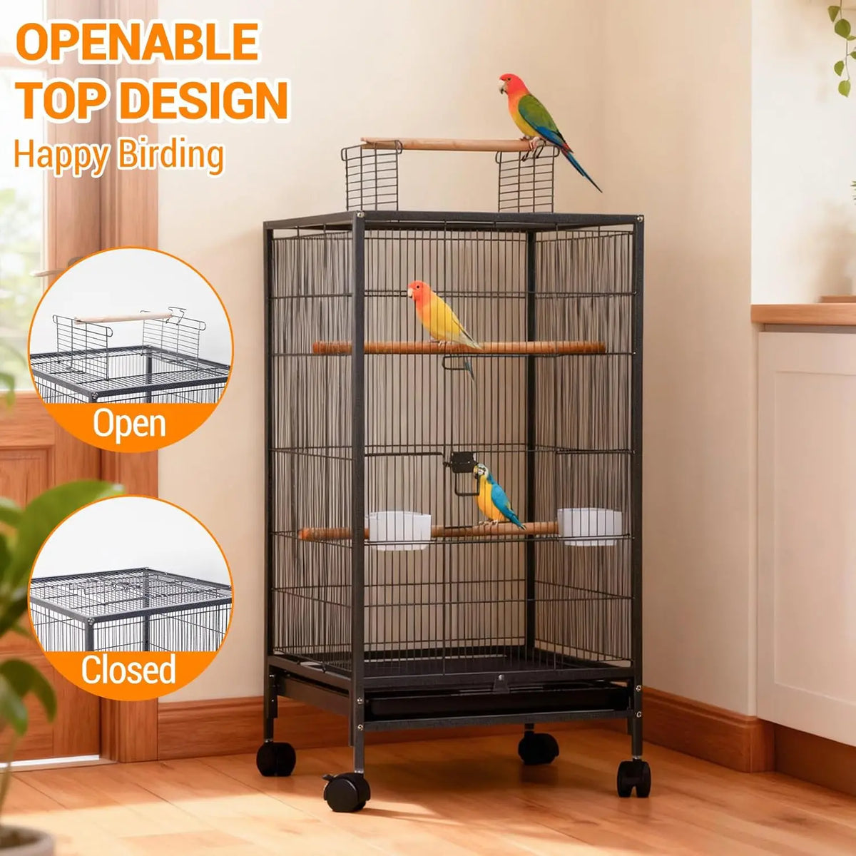Studyset Wrought Iron Bird Cage with Rolling Stand