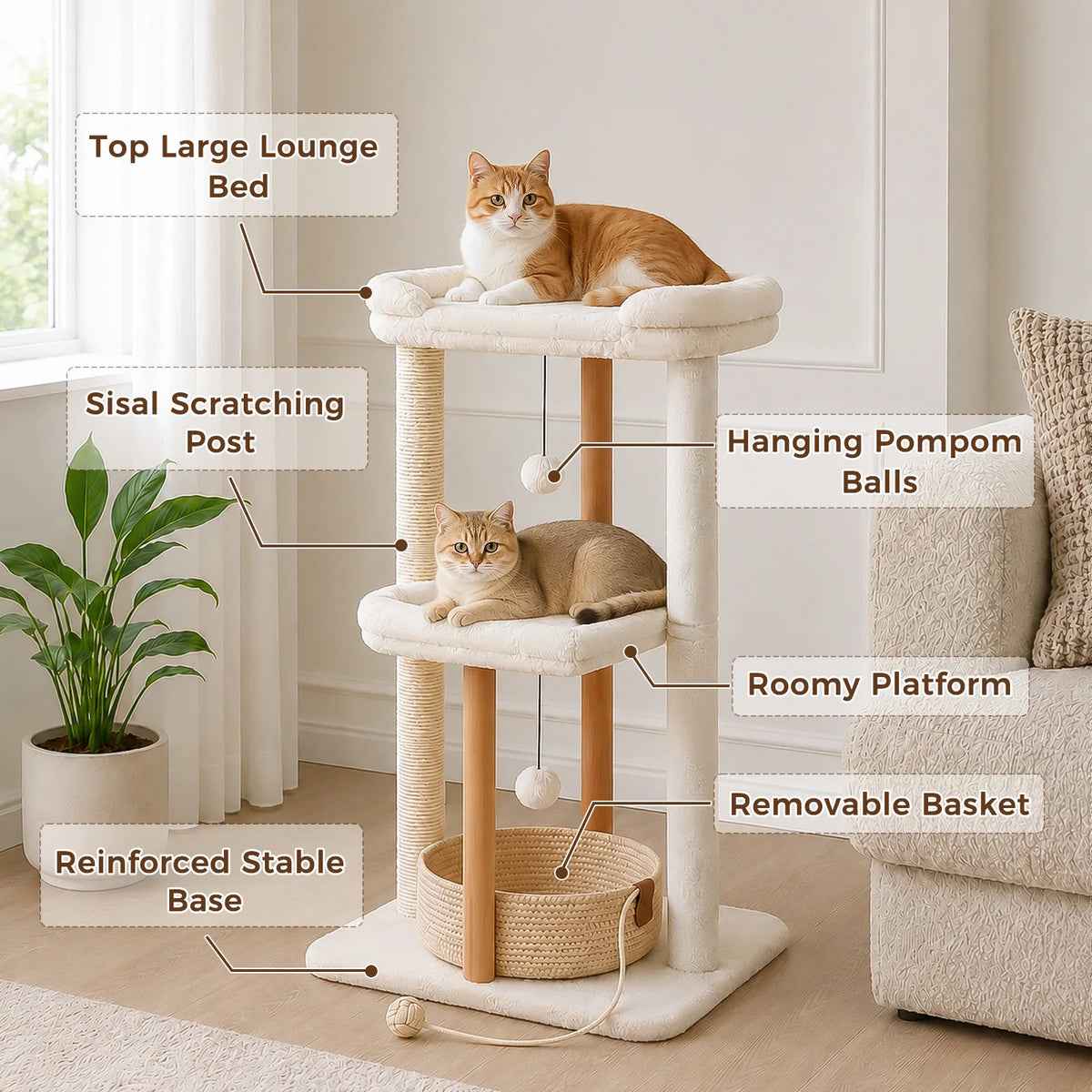 PAWZ Road Sturdy Multi Tier Cat Tree With Sisal Posts
