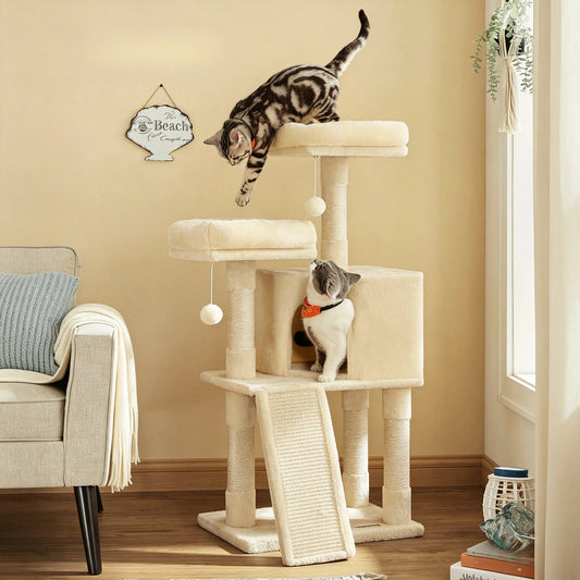 Multi-Level Cat Tower with Scratching Post and Climbing Ramp Perch