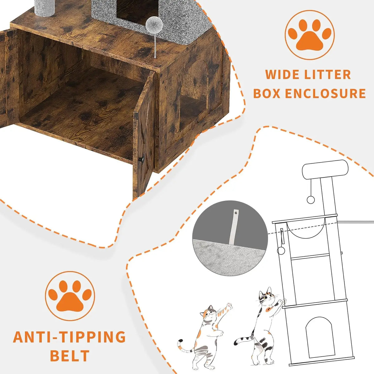HiMISS Wooden Cat Tree With Litter Box Enclosure And Hammock