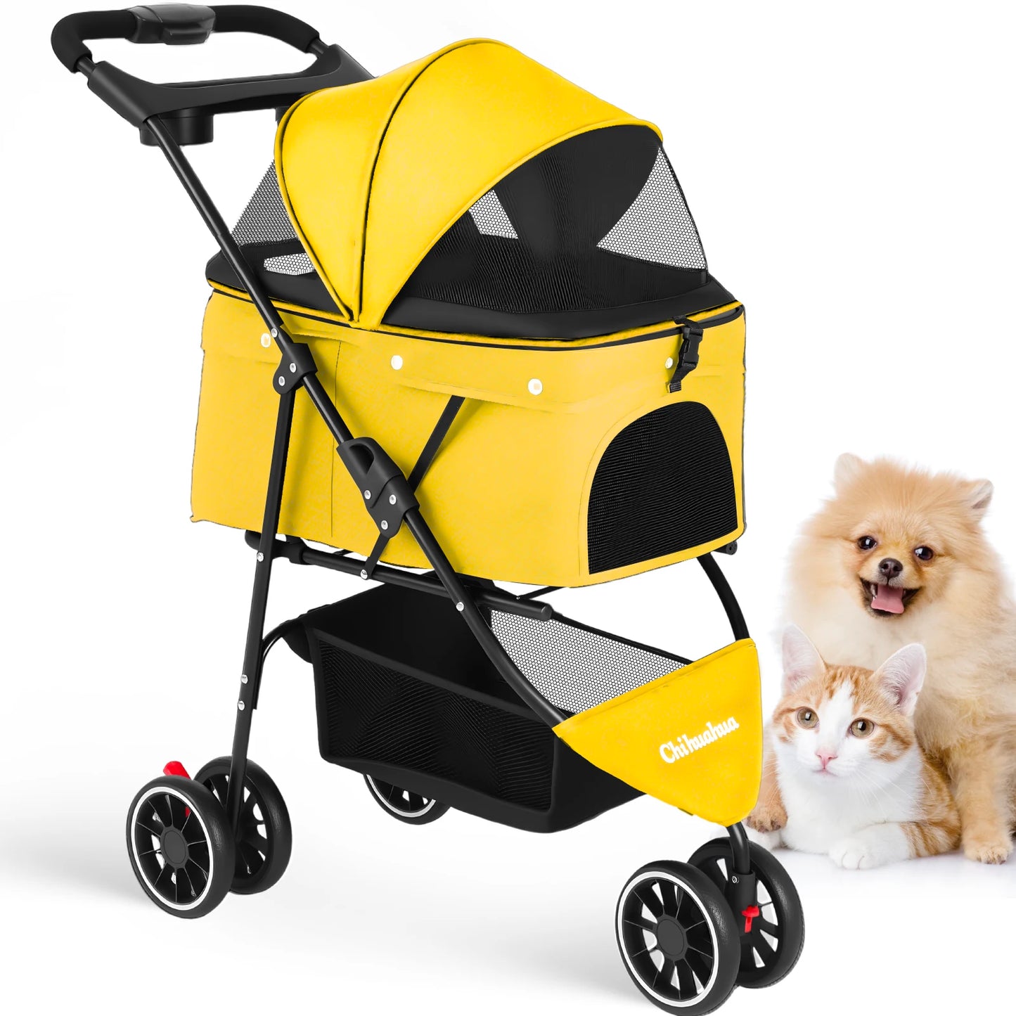 Chihuahua Pet Stroller for Cats and Dogs Foldable 3 Wheels