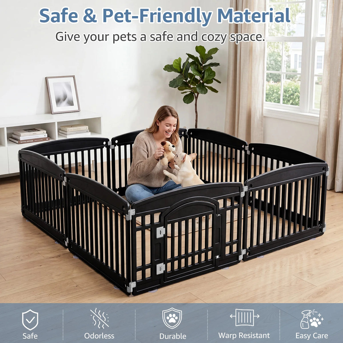 JHK Plastic Dog Playpen Expandable Pet Fence For Medium Dogs