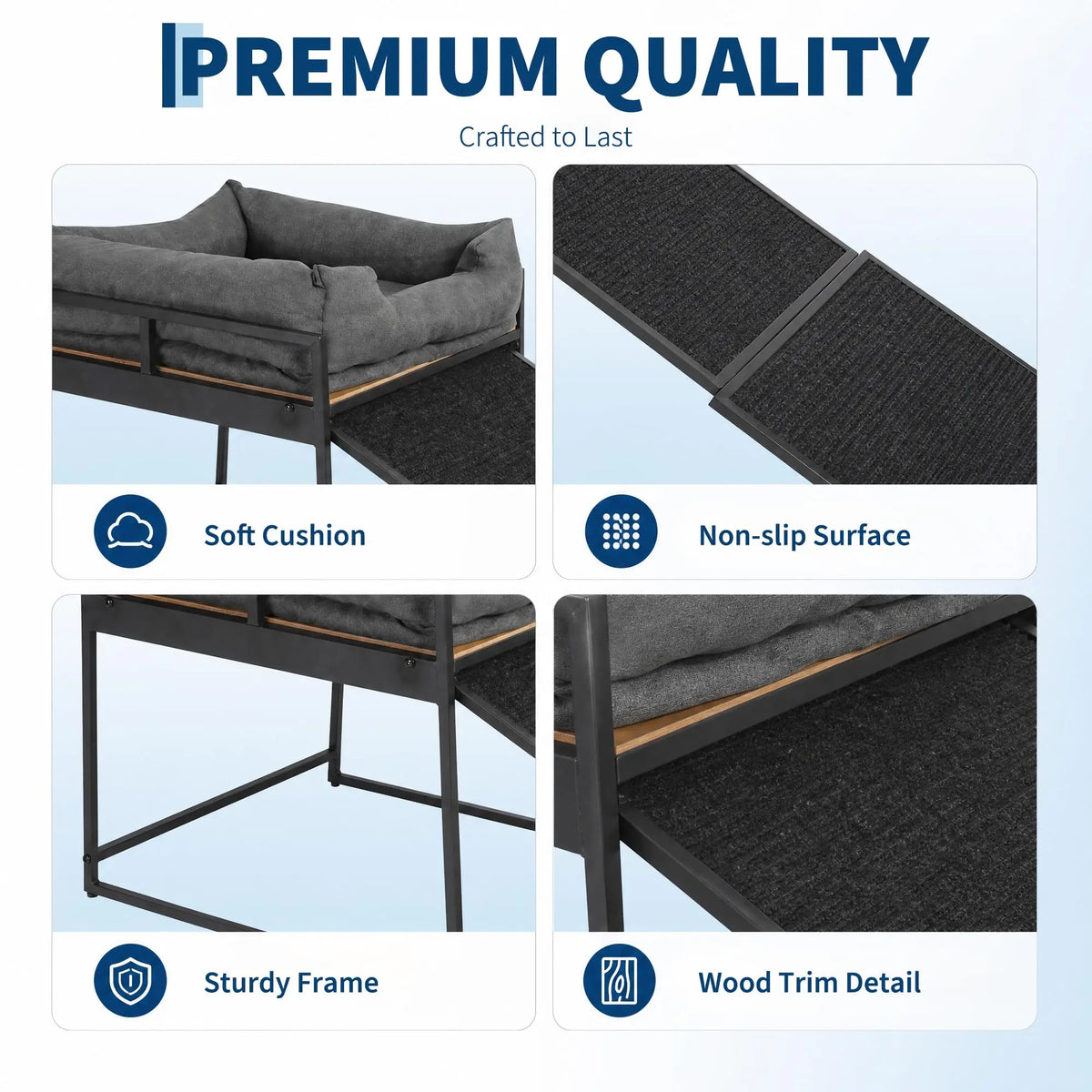 Elevated Pet Dog Bed Ramp With Soft Bolster Cushion Frame