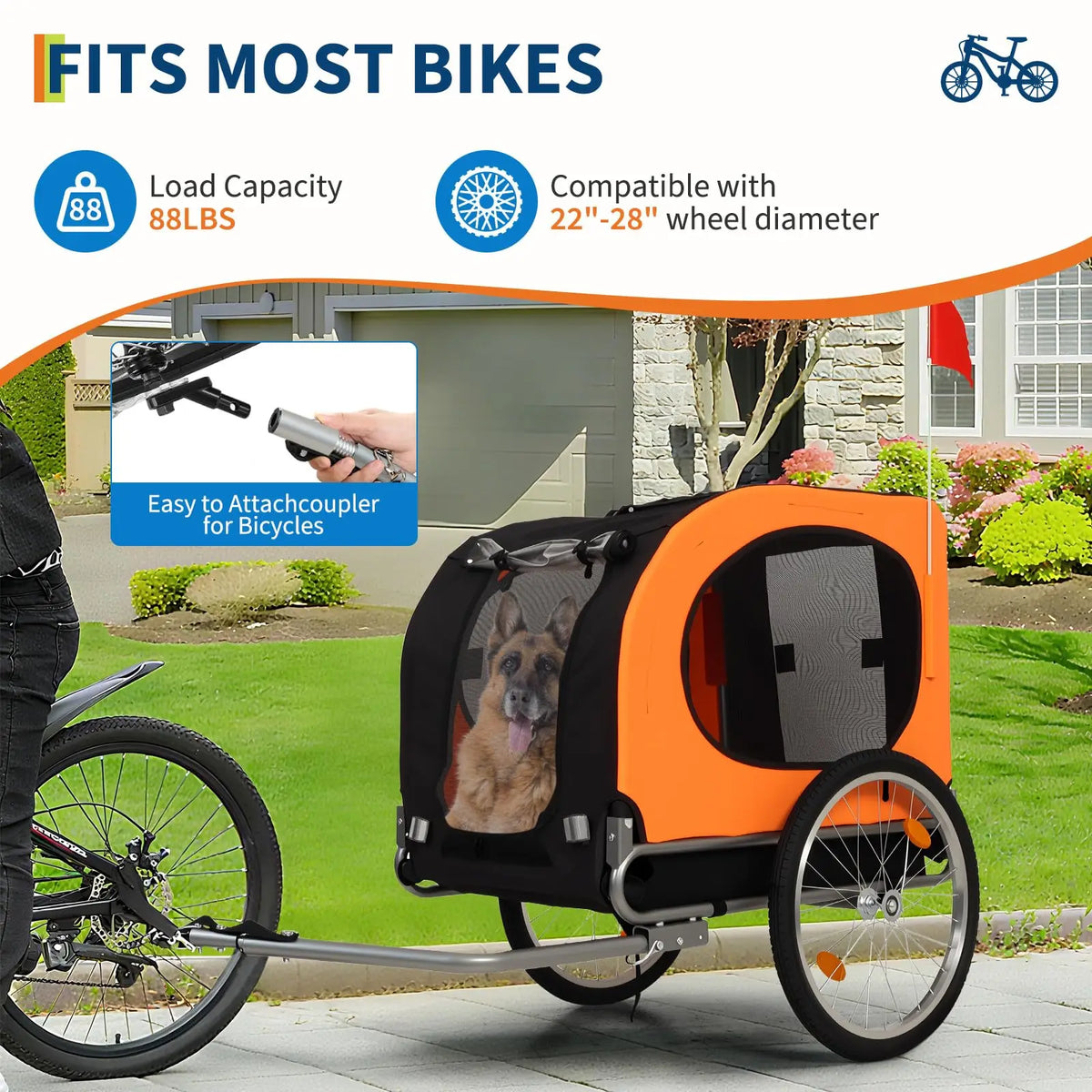 Foldable Dog Bike Trailer With Waterproof Cover And Windows