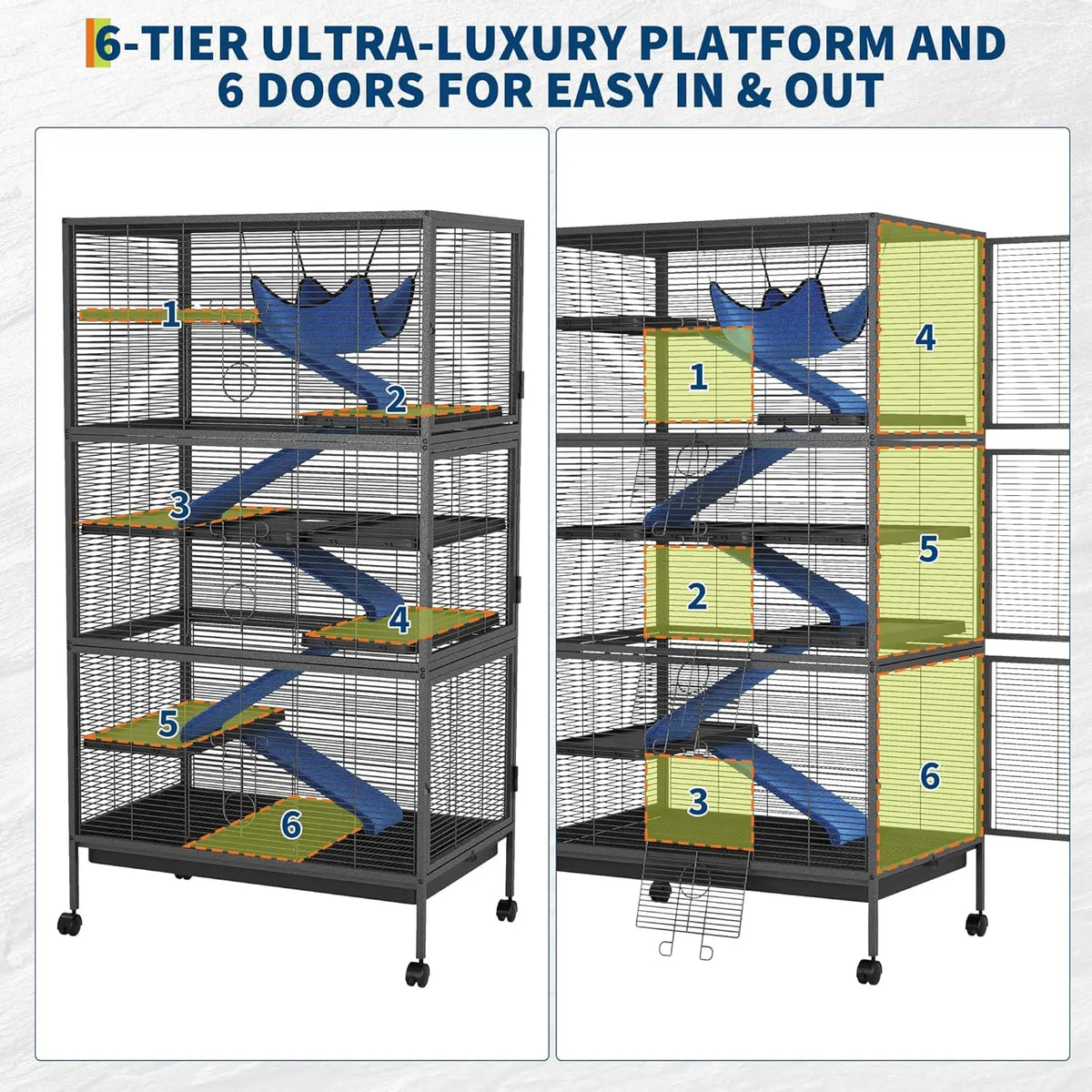 Multi Tier Metal Bird Cage Rolling Stand And Multiple Doors