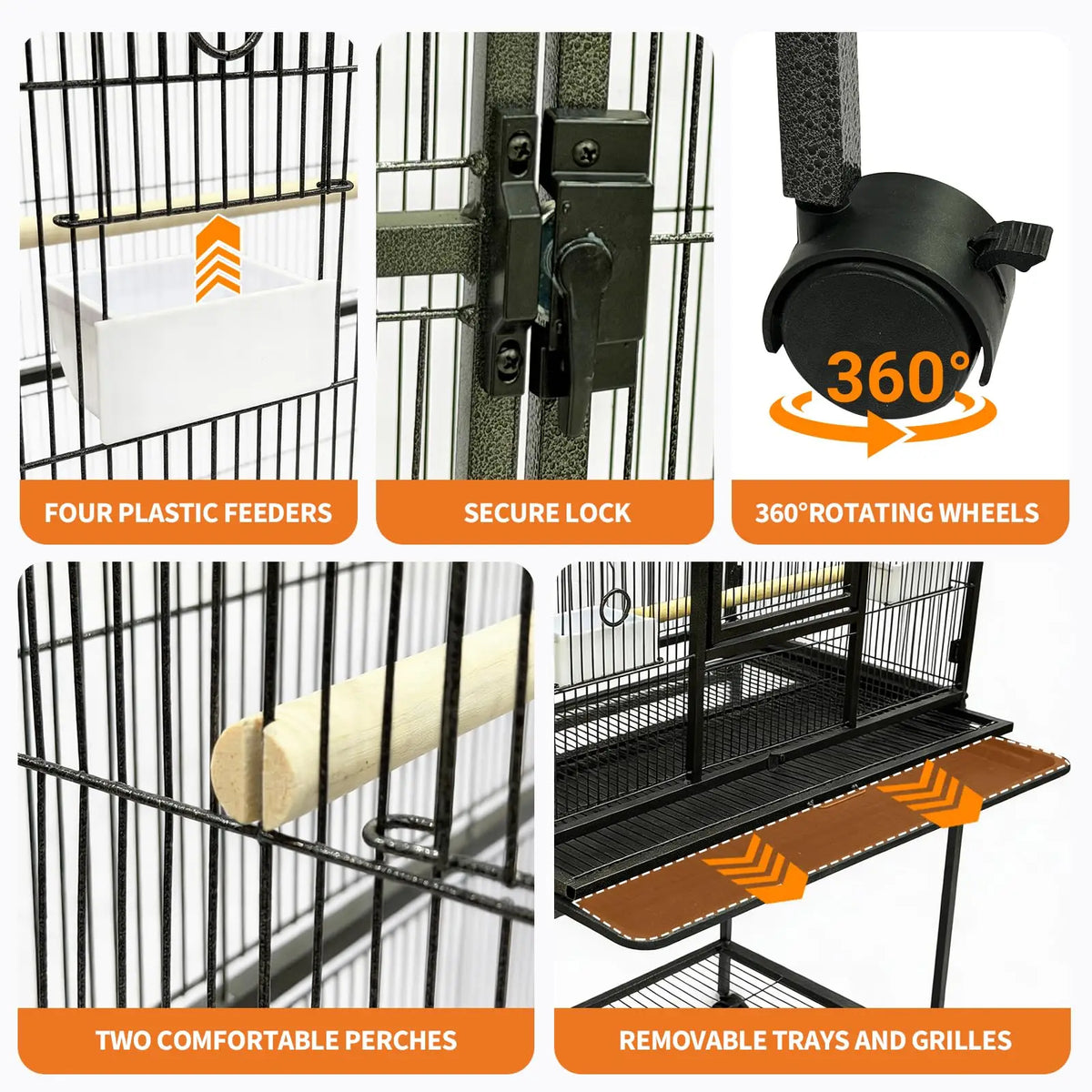 HiMISS Bird Cage With Rolling Stand And Storage Shelf