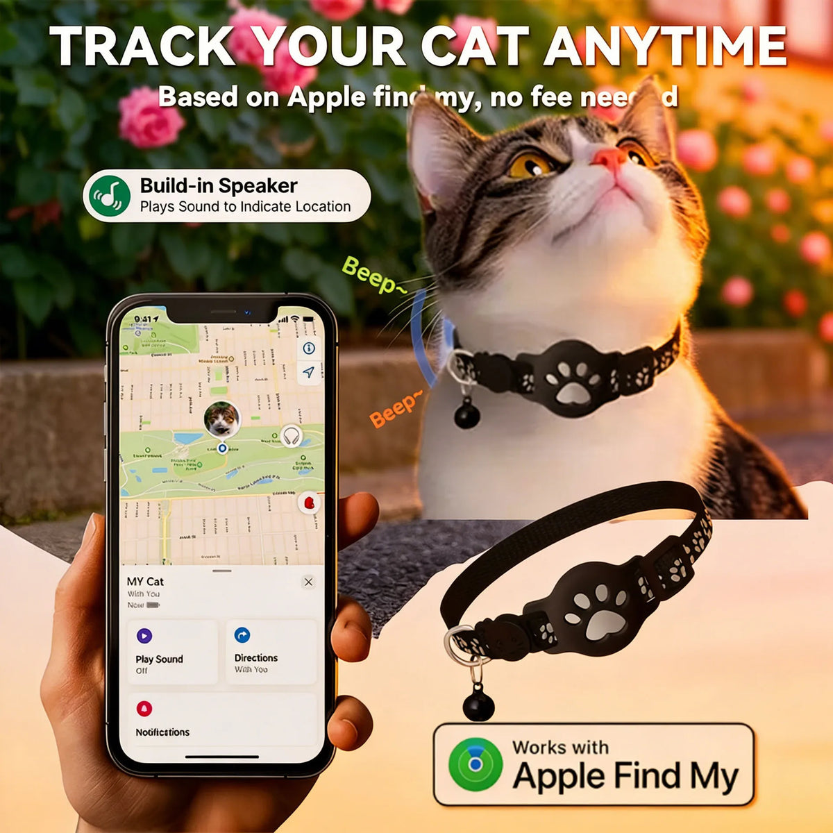 Reflective AirTag Cat Collar Quick Release Waterproof Anti Lost Pet