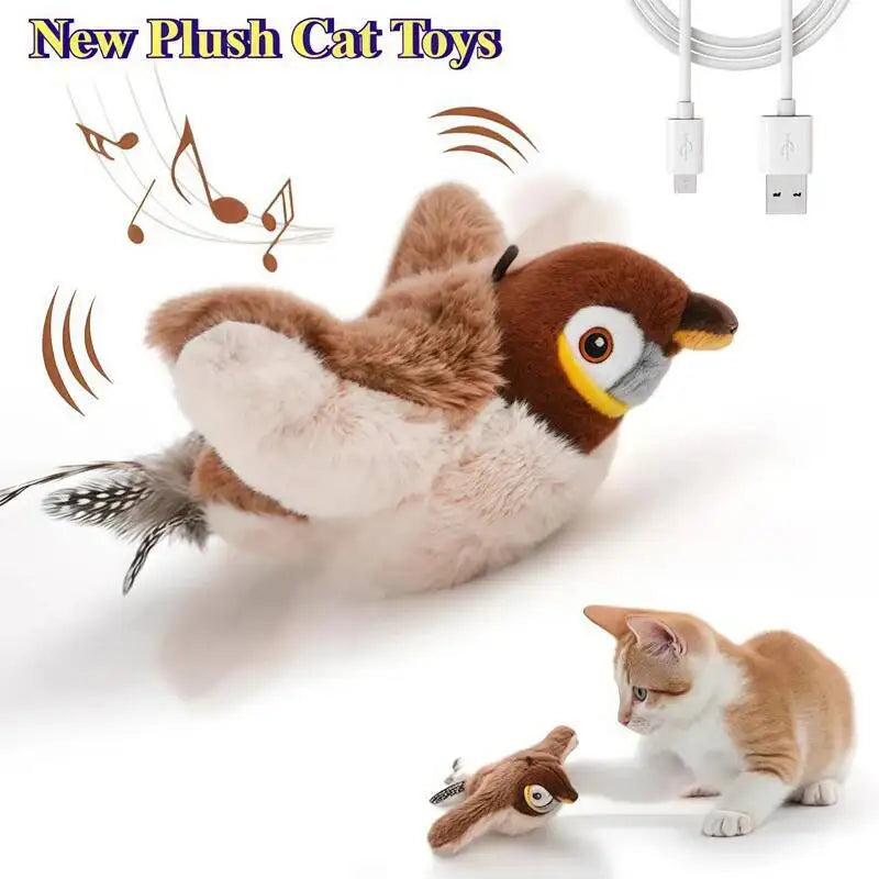 Rechargeable Simulated Bird Interactive Plush Toy For Cats And Dogs
