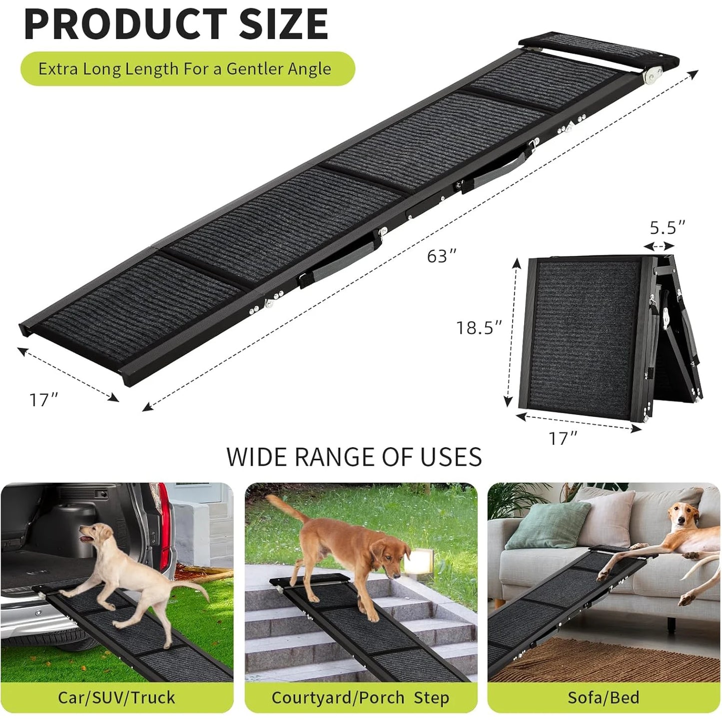 HiMISS Upgraded Folding Dog Ramp For Cars With Non Slip Surface