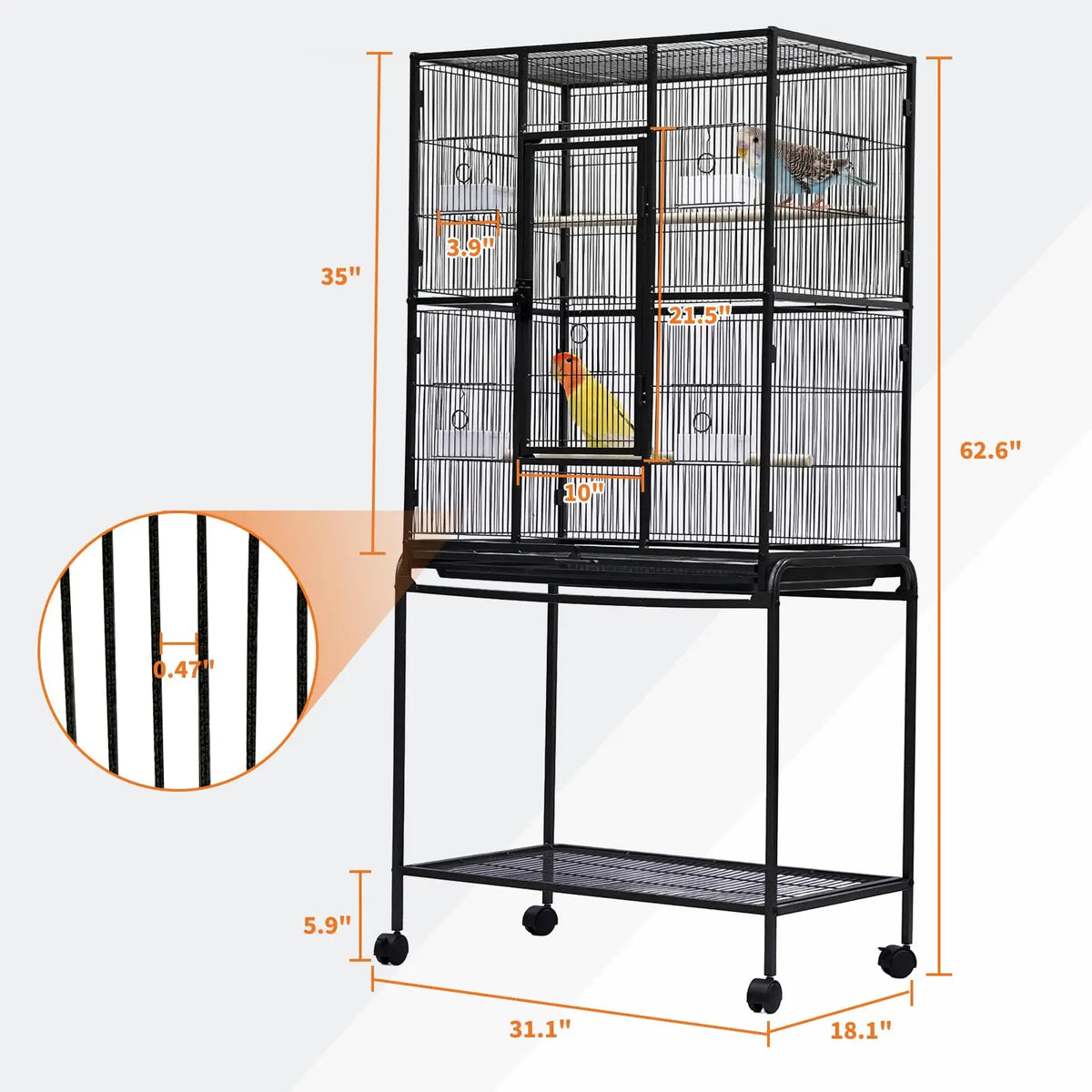HiMISS Bird Cage With Rolling Stand And Storage Shelf