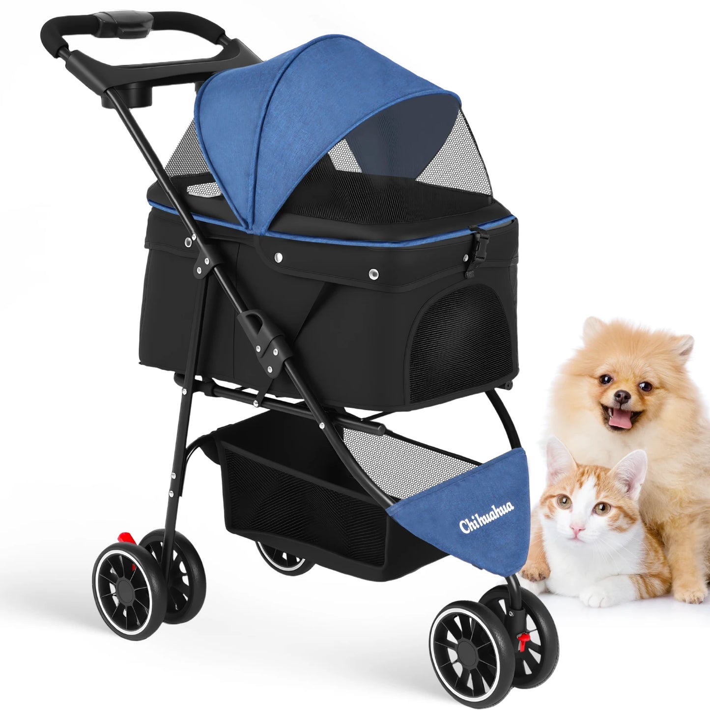 Chihuahua Pet Stroller for Cats and Dogs Foldable 3 Wheels