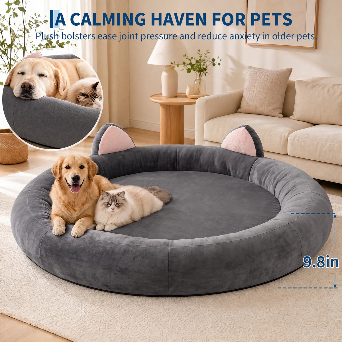 Premium Round Memory Foam Orthopedic Dog Bed With Bolster