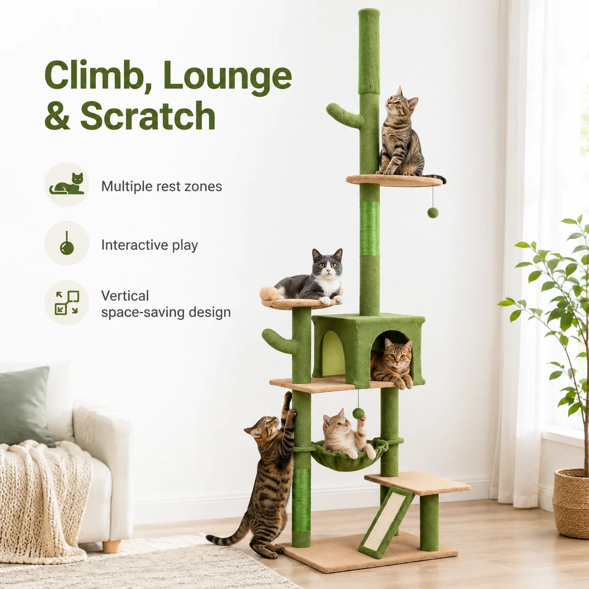 Cactus Shaped Indoor Cat Tree Tower With Scratching Posts