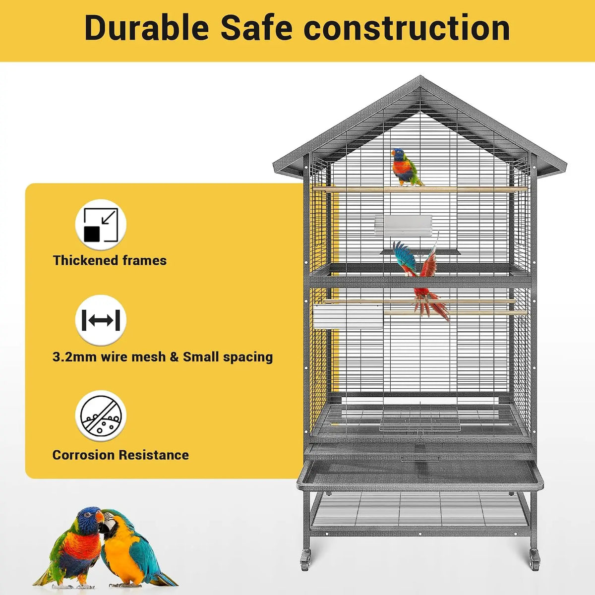 Wrought Iron Bird Cage With Rolling Stand And Dual Compartments