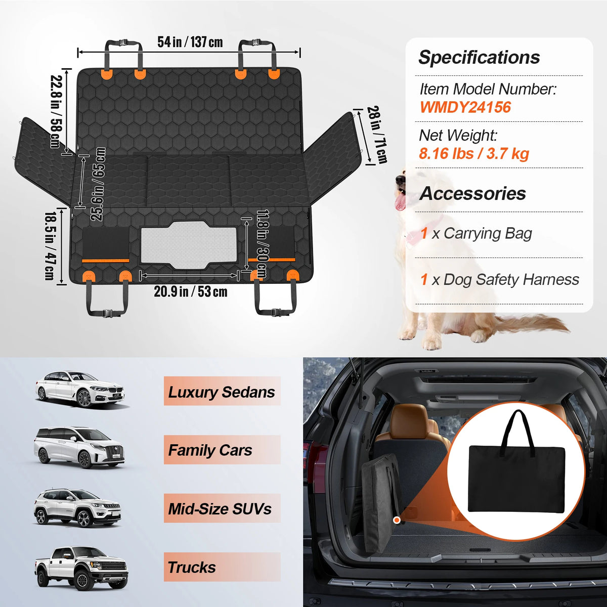 SucceBuy Dog Back Seat Extender Car Seat Cover Hammock