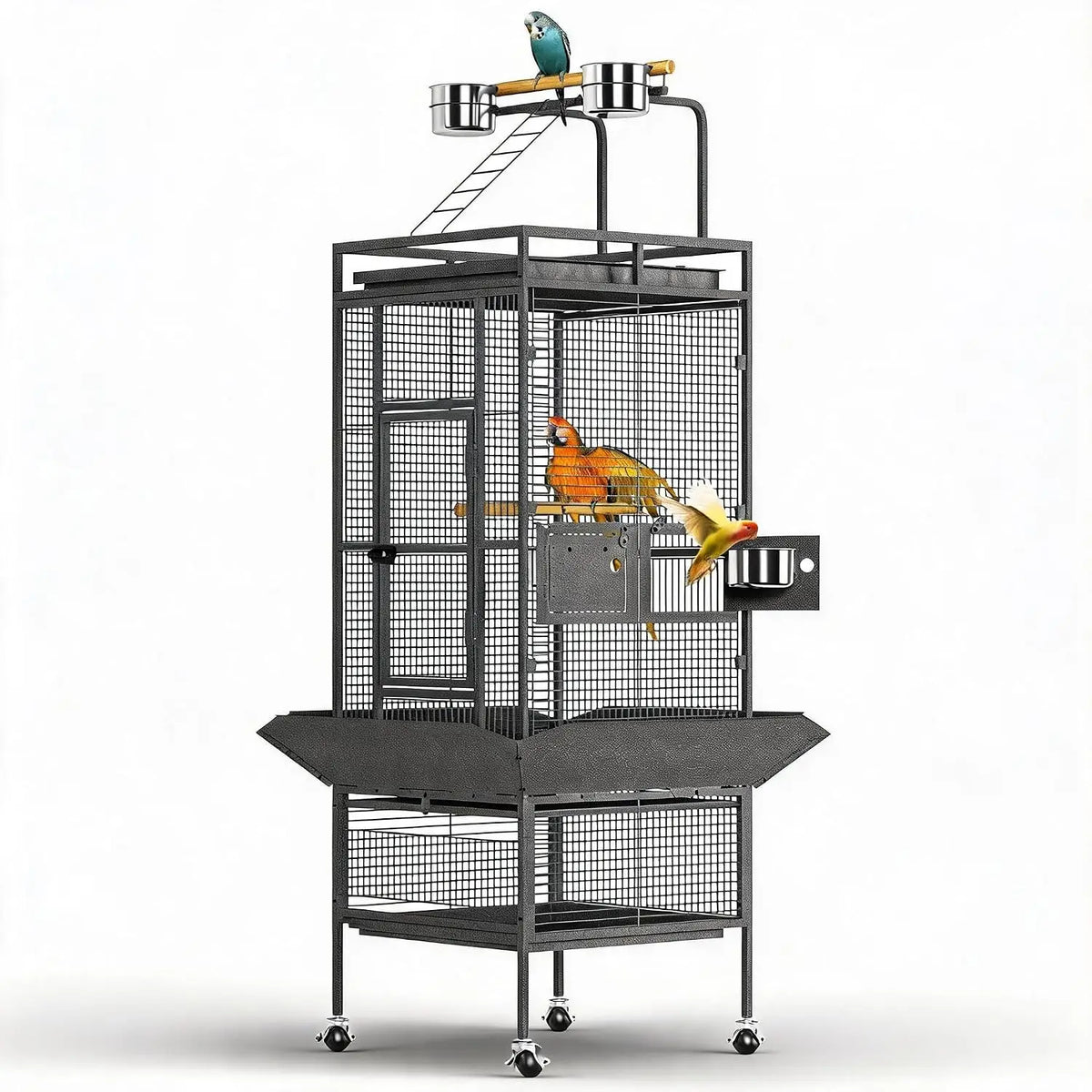 Acekool Large Metal Bird Cage With Play Top And Stand