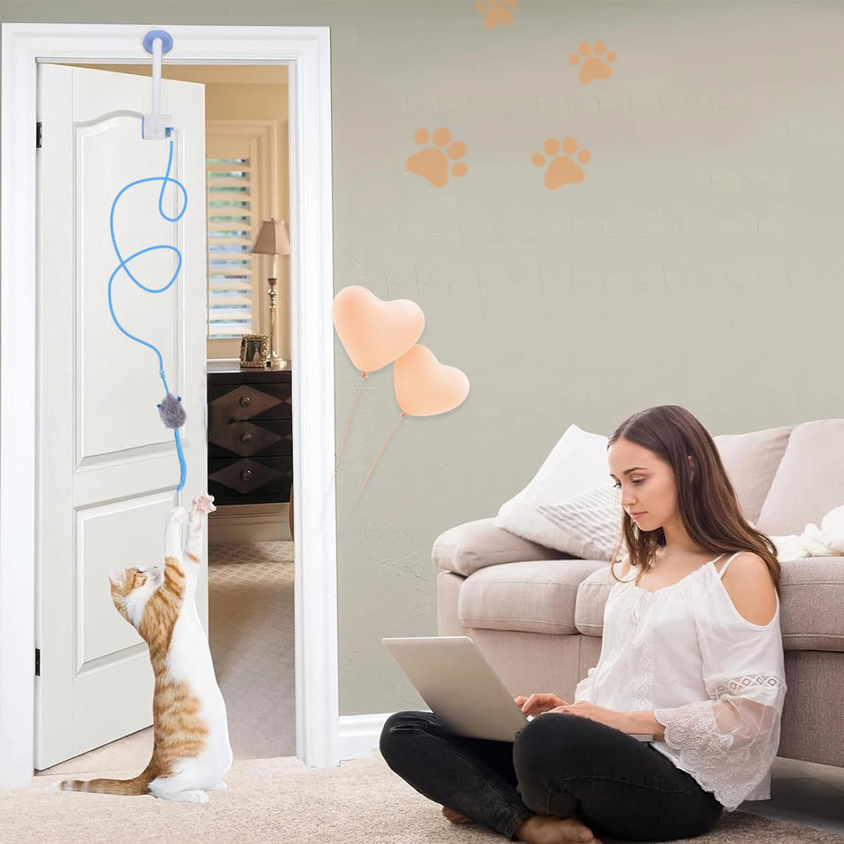 Automatic Retractable Door Hanging Interactive Cat Teaser Toy