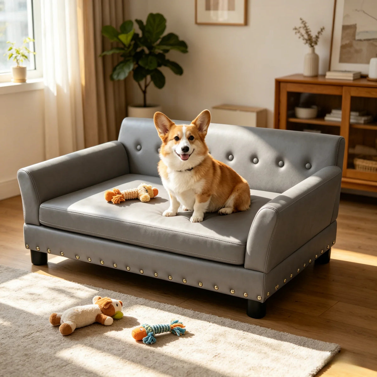 BINGOPAW Elevated Dog Sofa With Microfiber Cover Removable Cushion