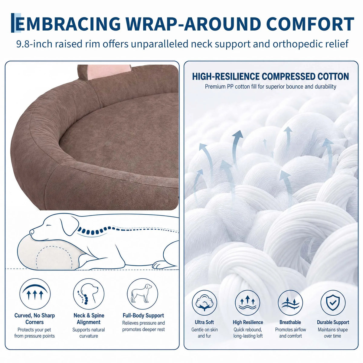 Premium Round Memory Foam Orthopedic Dog Bed With Bolster