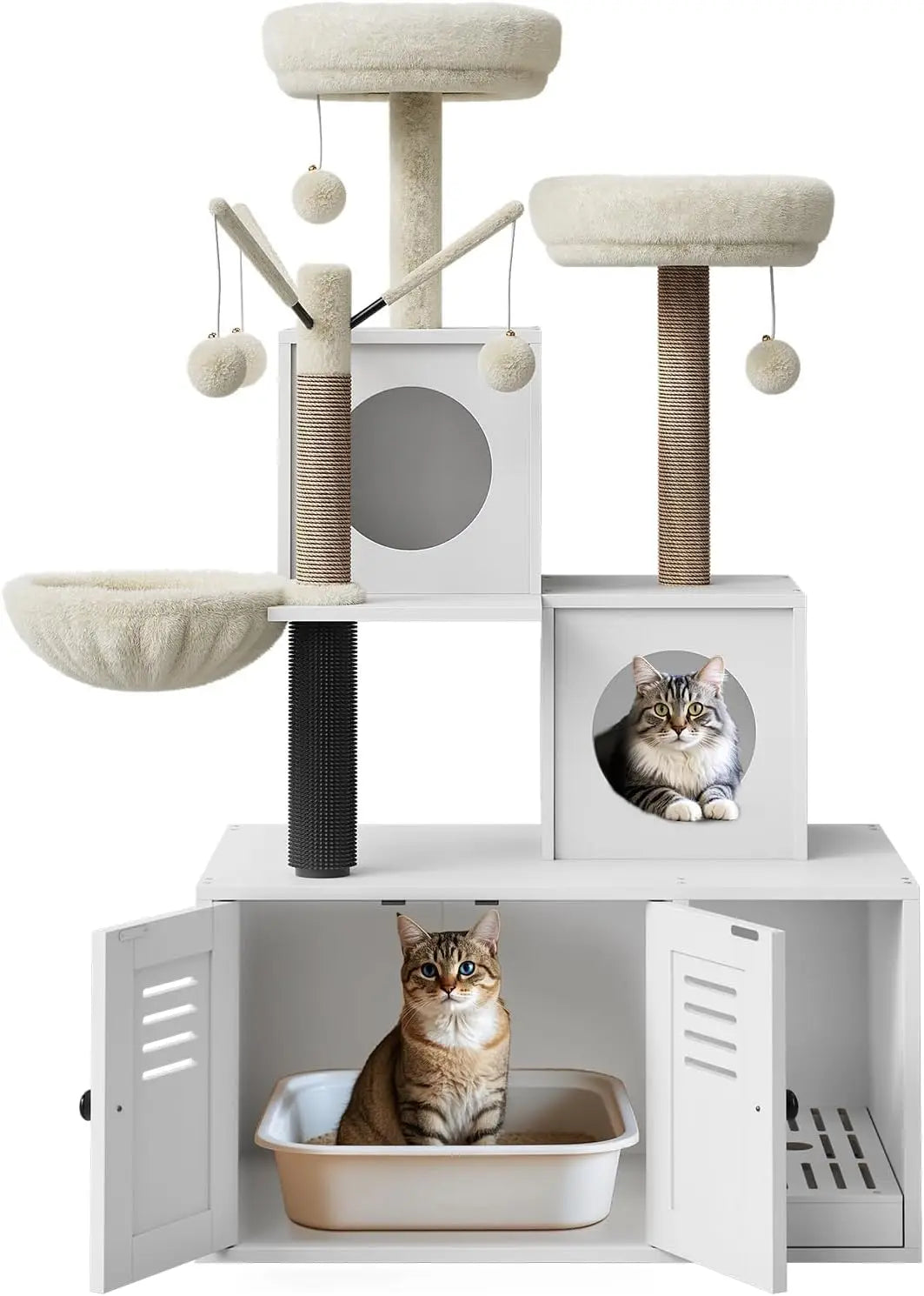 Garvee Cat Tree With Hidden Litter Box And Padded Hammock