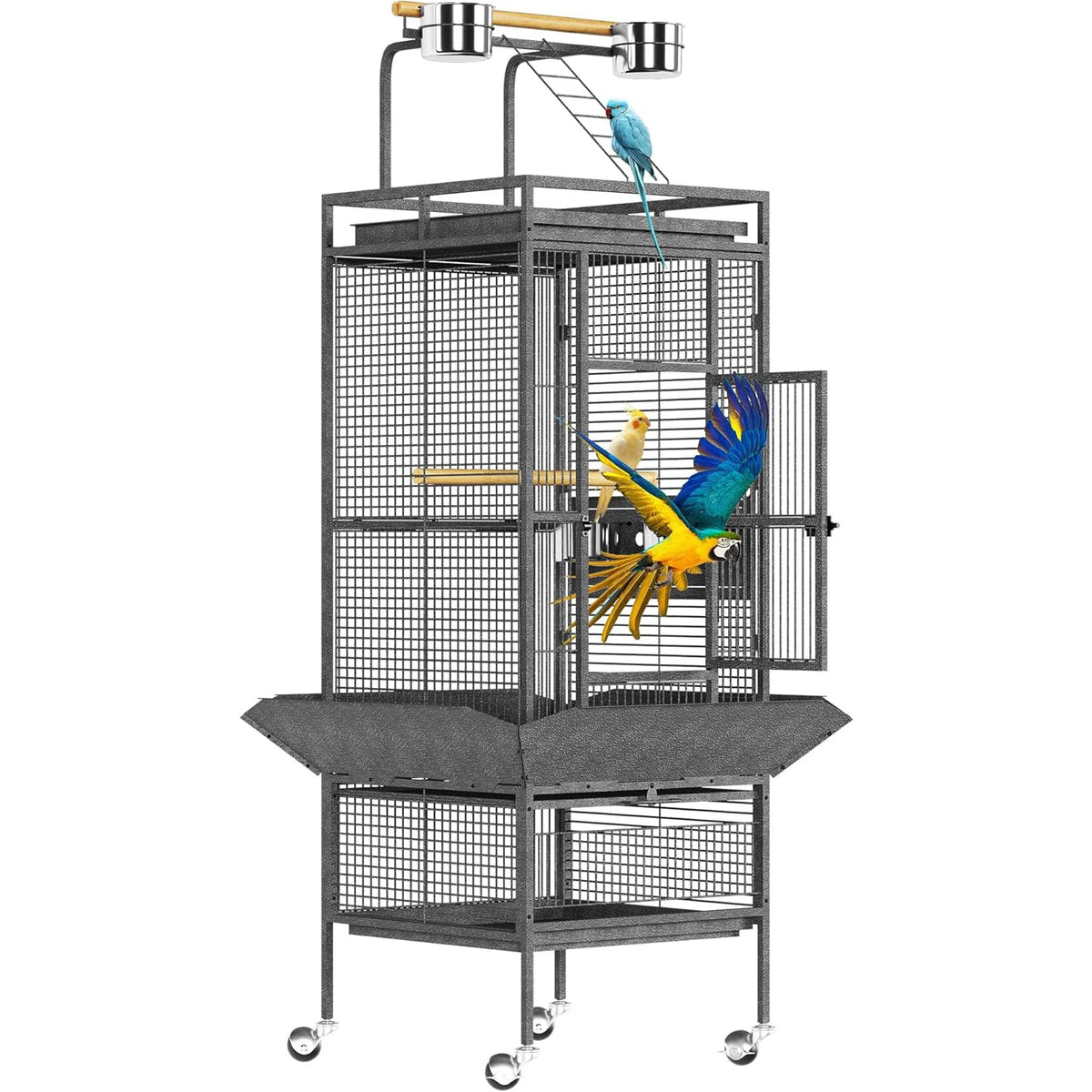 Acekool Large Metal Bird Cage With Play Top And Stand