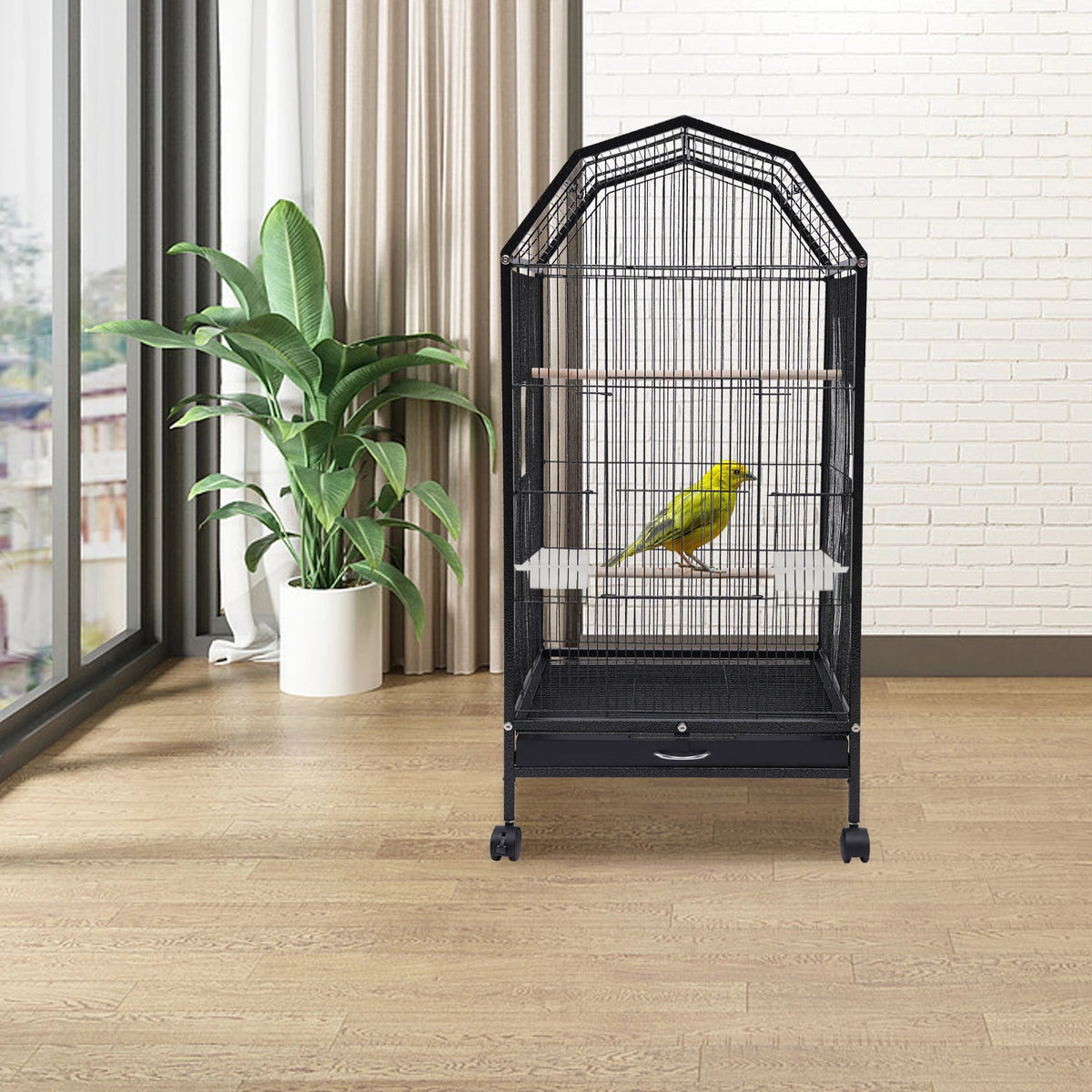 Metal Bird Flight Cage With Stand And Wheels For Parakeets